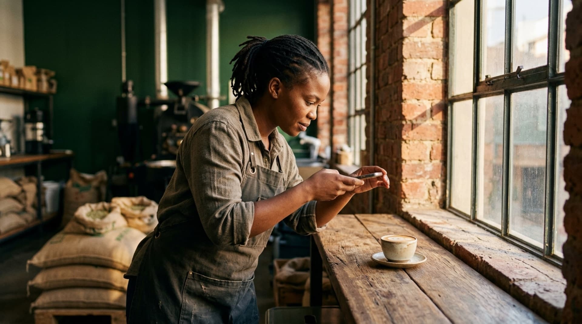 A Johannesburg coffee roaster photographs a flat white for Instagram